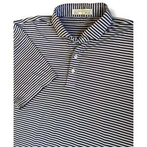 Holderness & Bourne Mens XL Tailored Fit Polo Shirt Navy White Stripe Rooster